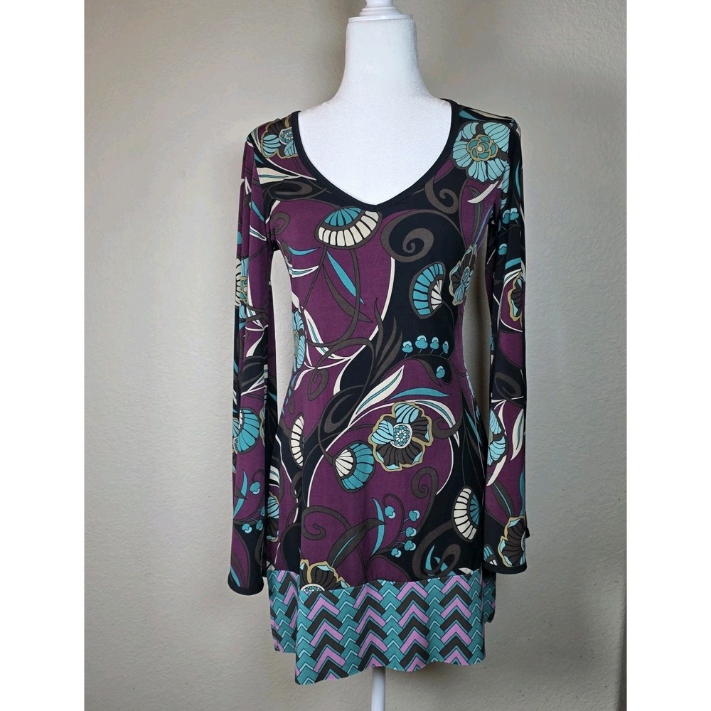 Bisou Bisou Dress Women's S Above Knee Fit & Flare Long Sleeve‎ Retro Stretch